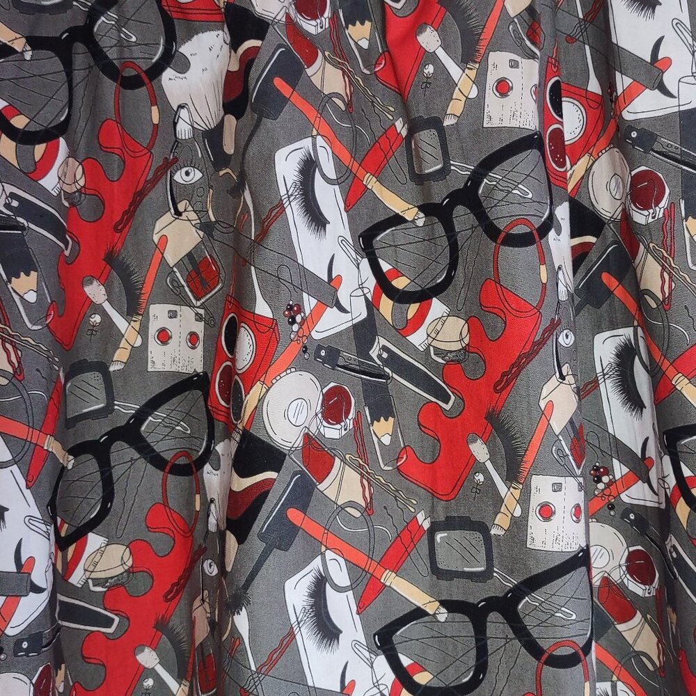 Retrolicious Retro Cosmetic Print A-Line Skirt Nostalgic Festival Skater Small - Picture 3 of 12